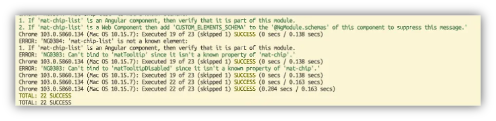 unit test terminal output