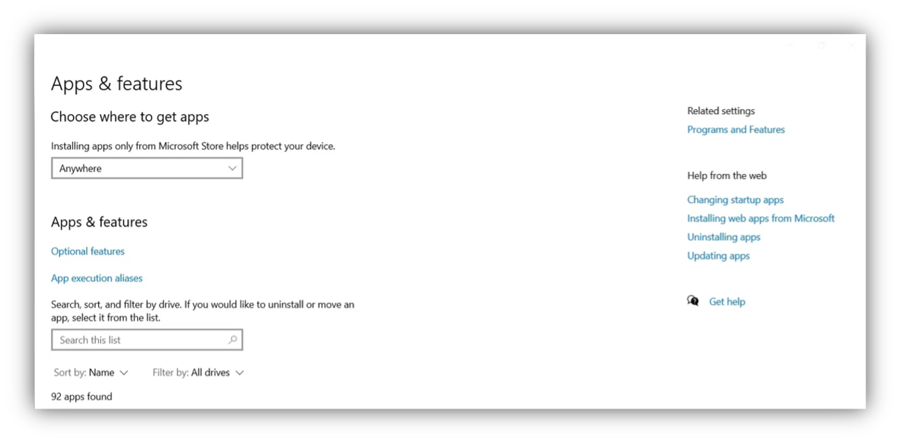 programs and features